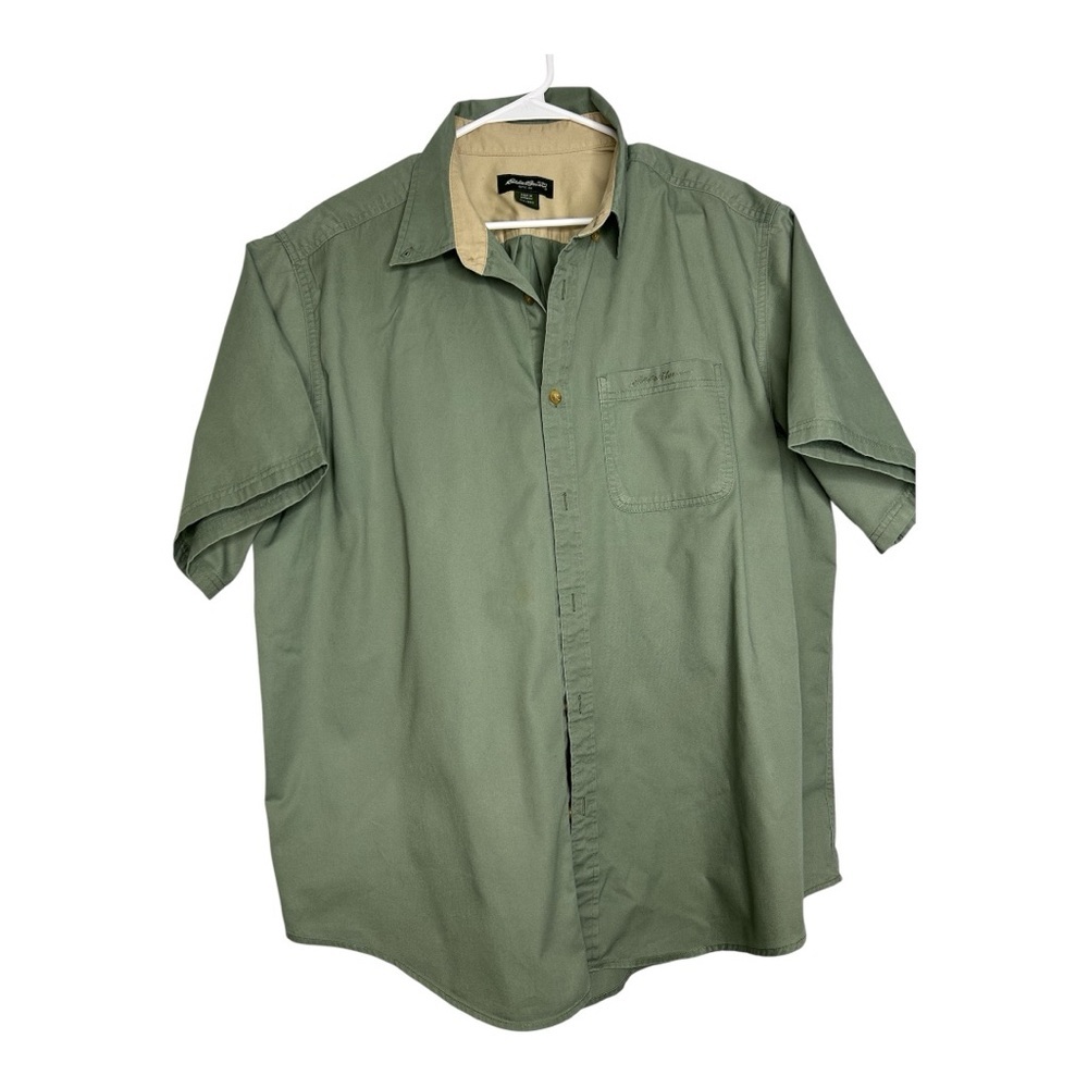 Eddie Bauer Olive Green Casual Button Down Shirt Outdoorsman Summer Breathable